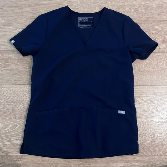 Figs Dark Blue V-Neck Short Sleeve Top - Picture 2 of 3